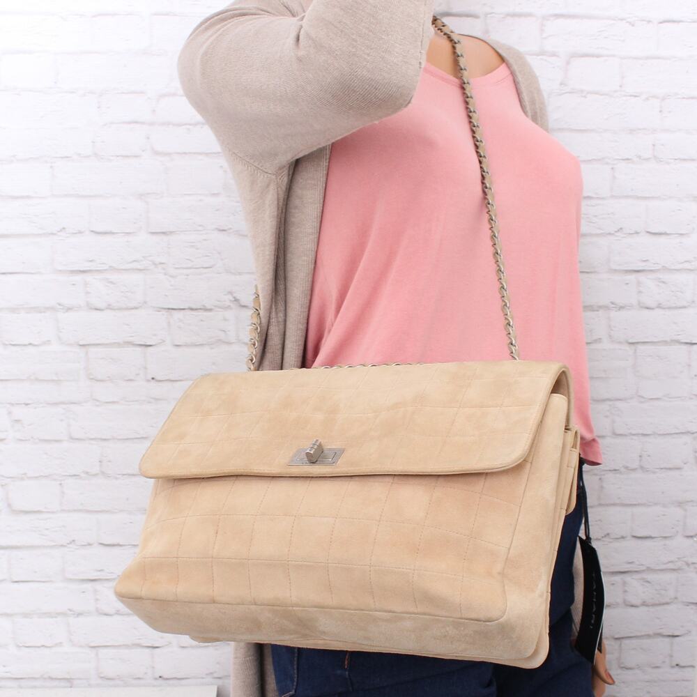Chanel Chocolate Bar Reissue Multi Pocket Beige Suede Shoulder Crossbody A3212 - Picture 3 of 12